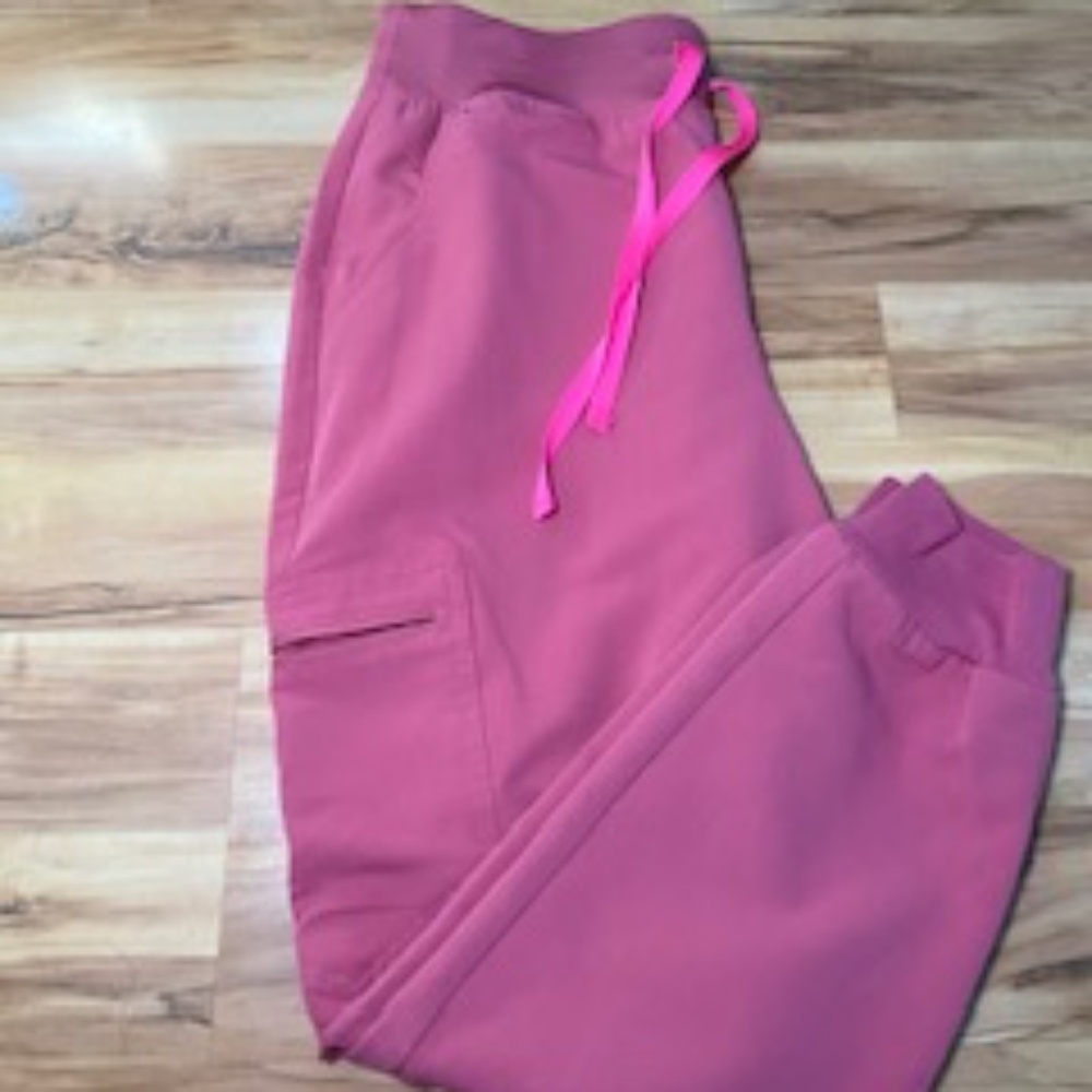 Figs Jogger Scrub Bottom.  Breast cancer color.
